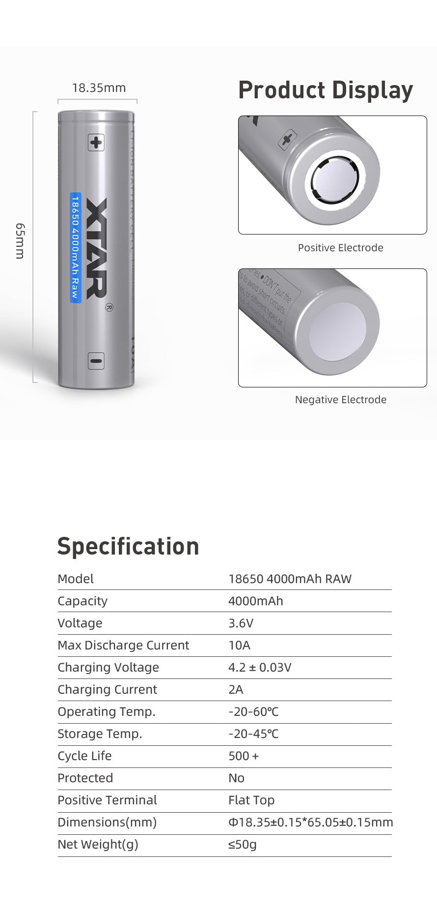 XTAR Flat top 18650 4000mah quantity of (6)