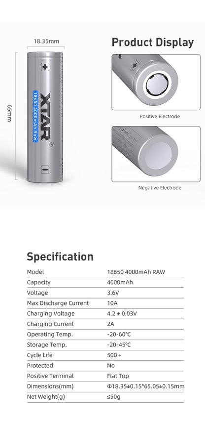 XTAR Flat top 18650 4000mah quantity of (6)