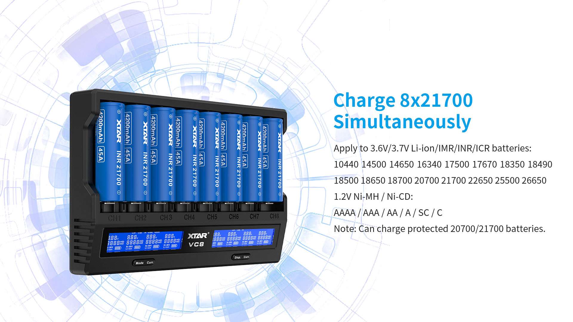 XTAR VC8 8 SLOT BATTERY CHARGER