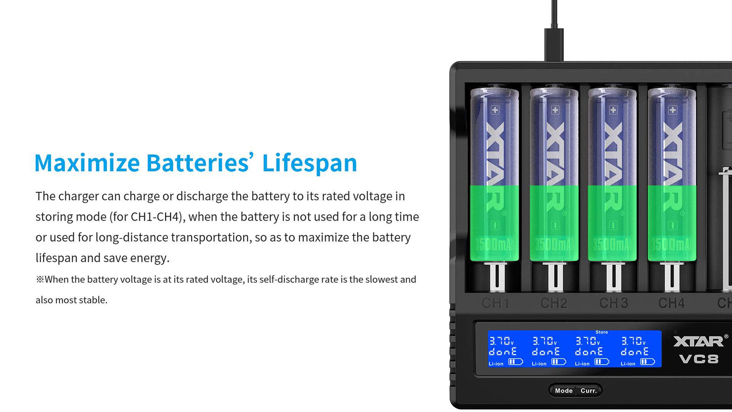 XTAR VC8 8 SLOT BATTERY CHARGER